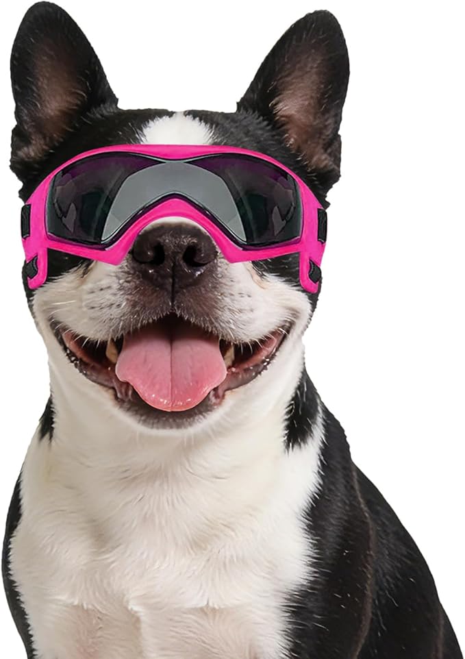 Dog Goggles Medium Breed, Small Dog Sunglasses Anti-UV Goggles for Pet Eyes Protection, Adjustable Straps, Pink M