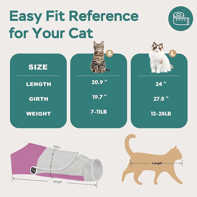 Self-Adhesive Cat Grooming Wrap, Cozy Cat Wrap for Cutting Nails, Breathable Anti-Scratch Cats Swaddle Bag for Brushing, Ear Cleaning, Dental Care, Medication, Injections,Pinkish Purple L