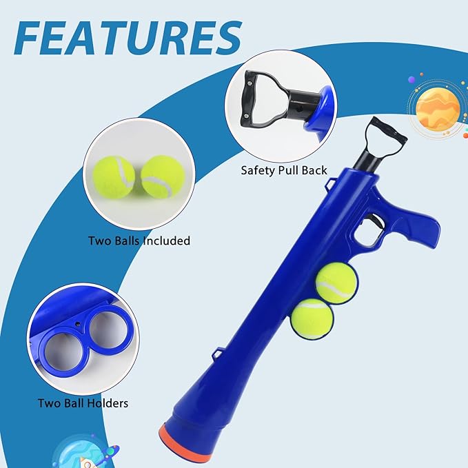 Dog Ball Launcher for Pet, Dog Ball Thrower Launcher with 2 Tennis Balls & Shoulder Strap, 23.4" Long-Range Ball Launcher Toy for All Dog Breeds, Blue