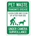 Pet Waste Leash-Curb and Clean Up After Your Dog Under Camera Surveillance Sign, 10x7 Inches, Rust Free .040 Aluminum, Fade Resistant, Made in USA
