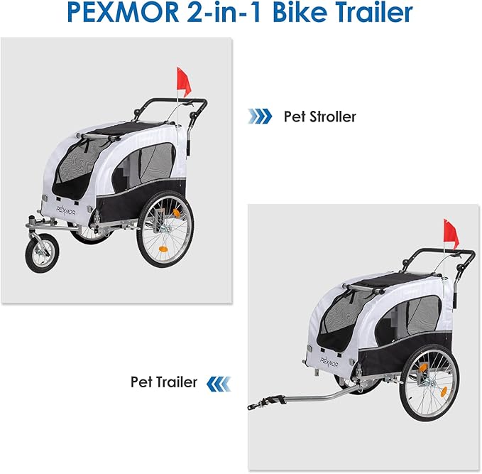 PEXMOR 2-in-1 Dog Bike Trailer & Stroller, Universal Hitch, Pet Cart Bike Wagon Cargo Carrier with Shock Absorber & Universal Wheel