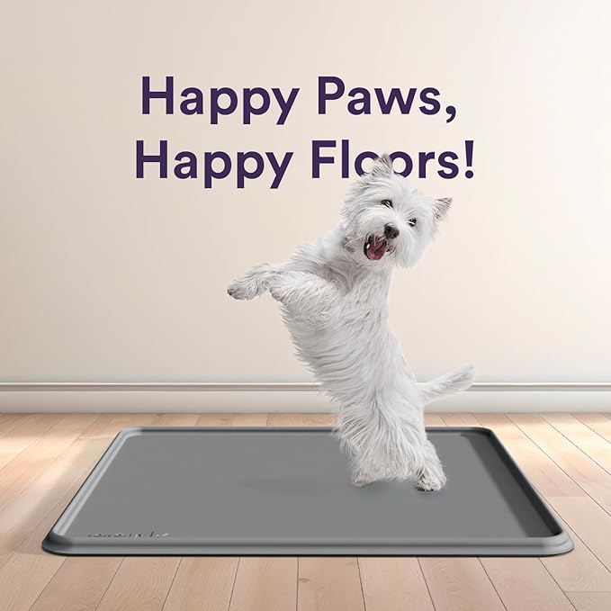 Pee Pad Tray Holder for Dogs - Fits Up to 22 x 22 in. Square Potty Training Pads No Spill Raised Lip High Edge Silicone Mat, Extra Thick and Non-Slip for Indoor Floor Protection (Small, Gray) | eenk