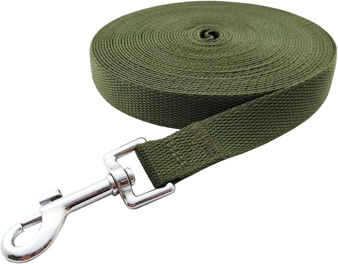 Nylon Training Dog Leash for Small Medium Large Dogs, 15ft 20ft 30ft 50ft Long Leash Dog/Puppy Lead for Obedience Recall Training, Camping (50ft, Green)