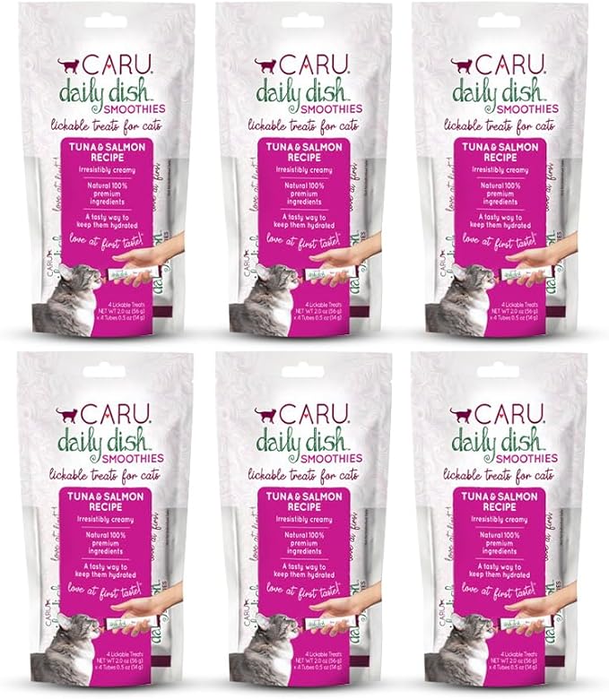 Caru - Daily Dish Smoothies - Lickable Tuna & Salmon Cat Treat - 4 Pouches per Pack - Pack of 6