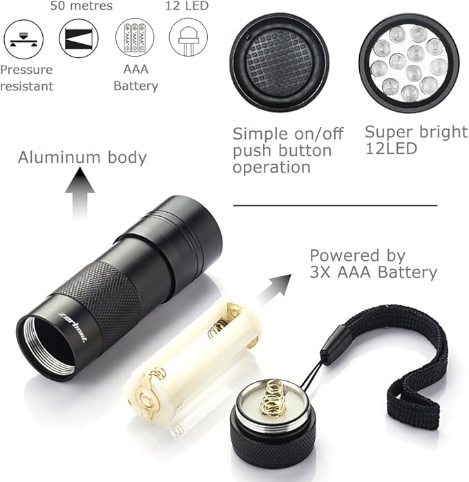 UV Flashlight - Best LED Ultra Violet Blacklight for Pet Stains - Cat Stain Detector, Dog Stain Detector Torch - Find Stains on Carpet, Rugs, and Furniture - Includes 3 AAA Batteries