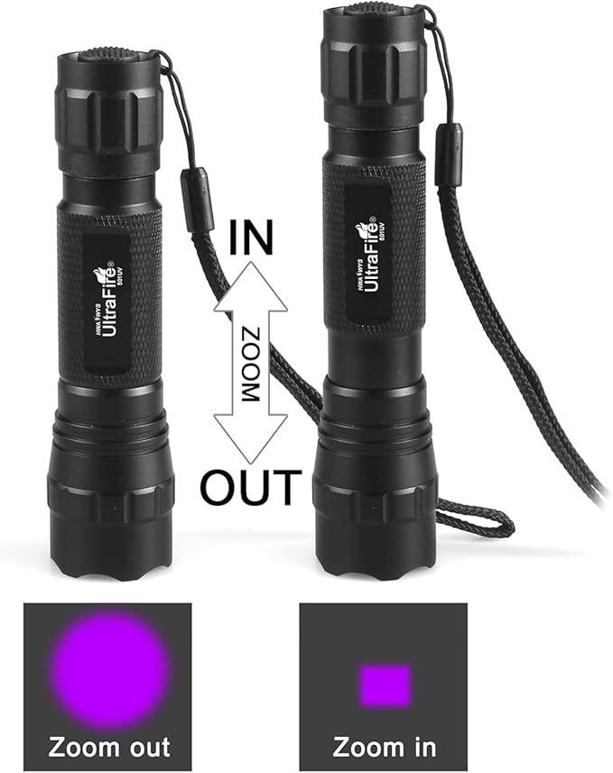 ULTRAFIRE 501B UV Flashlight, Adjustable Focus 395nm Ultraviolet Blacklight Mini Flashlight for Pet Urine Detection, Resin Curing, Scorpion & Bed Bug Detection