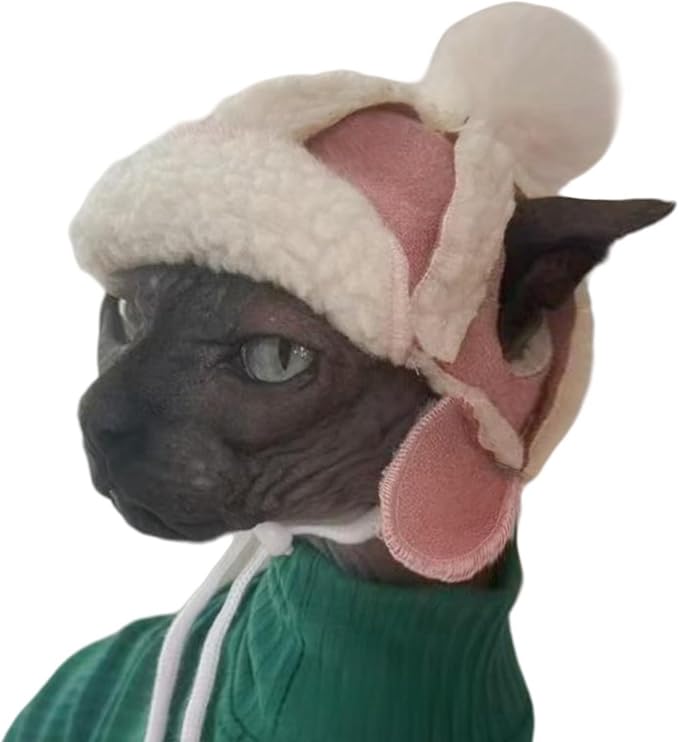 Cat Hats for Cats Only, Warm Cat‘s Beret Hat with Ear Holes, Pilot Cap Tiny Pets Party Costume, Cat Headwear Mini Hat SnugFit Sliding Toggles for Best Fit (Pink, Small (4-9.9 lbs))
