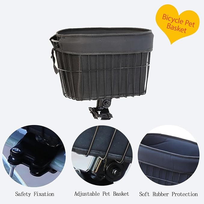 Heavy Duty Bicycle Pet Basket with Universal Fit - Holds Up to 33 Lbs, Reinforced Soft Padding and Secure Hugging Design for Safe Dog/Cat Rides (Bike-Mounted Pet Carrier)