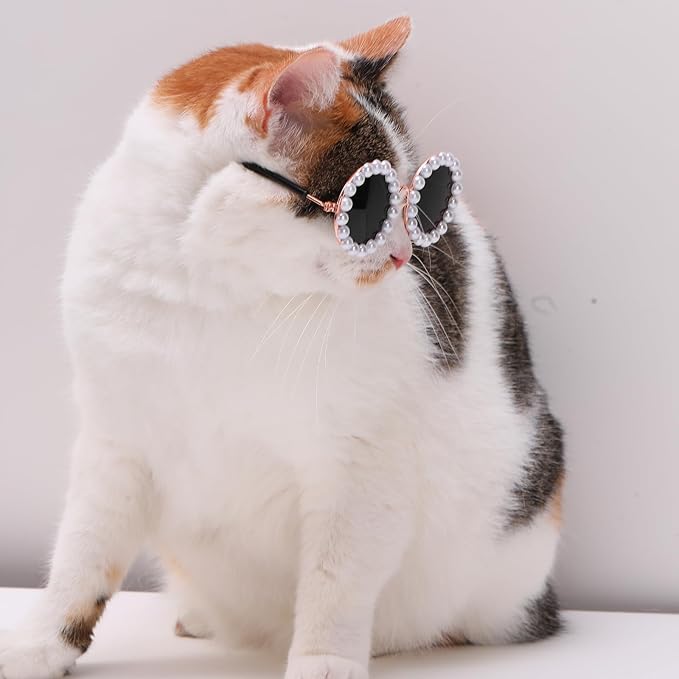 KUDES Cute Dog Sunglasses Pearl Dog Sunglasses Small Medium Breed Girl Holiday Party Pet Costume Accessories