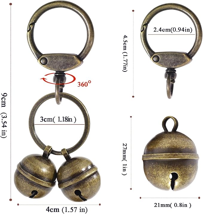 Copper Dog Bells for Collars with Quick-Release Clasp - Audible Safety Trackers for Medium to Large Dogs, Outdoor Collar Accessories (Glossy Bronze+Bronze, 2-Pack)