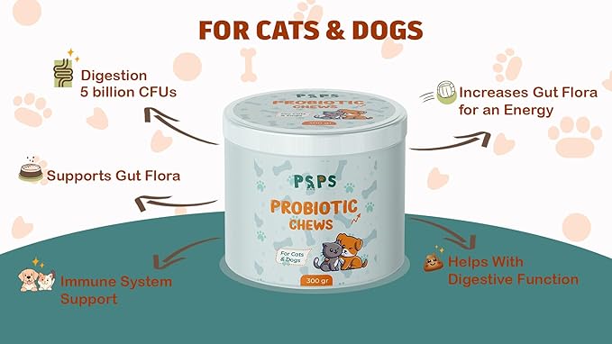 Probiotics for Dogs & Cats - Dog Probiotic Chews for Gut Health, Digestive Support, Reduces Diarrhea&Gas, Seassonal Allergies, Bad Breath & Boosts Immunity - 120 Soft Chews