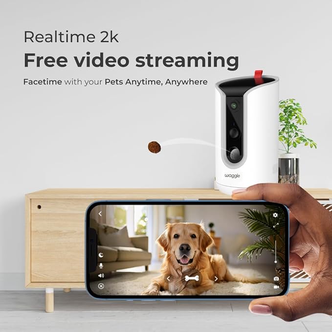 Waggle Dog Safety Bundle – Includes Temperature Monitor, Mini Camera (1080p HD, 128GB SD, 2-Way Audio) & WaggleCam 2K Camera with Treat Dispenser, Night Vision & AI Tracking