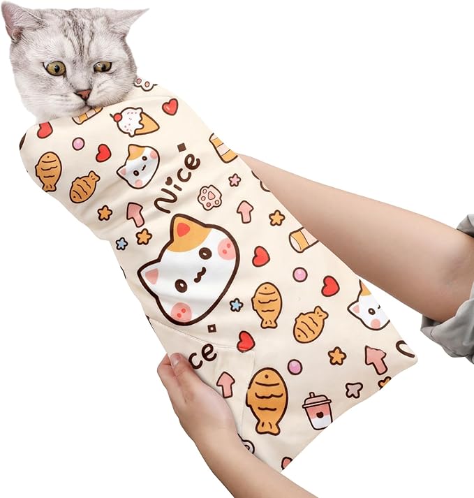 31.5 In Cat Grooming Wrap Self-Adhesive, Cat Wrap for Cutting Nails, Orange Anti-Escape Cat Restraint for Nail Clipping Cat Swaddle Wrap Cat Wrapping Cloth for Pet Cleaning and Beauty (Within 22lbs)