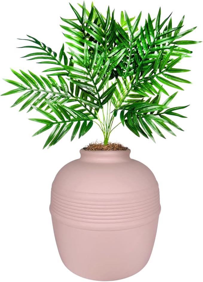 Good Pet Stuff Hidden Litter Box Planter, Decorative Cat Litter Enclosure with Carbon Filter, Artificial Plant, Easy Clean, Indoor Design, Original Round Style, Essentials Kit, Pink Coral