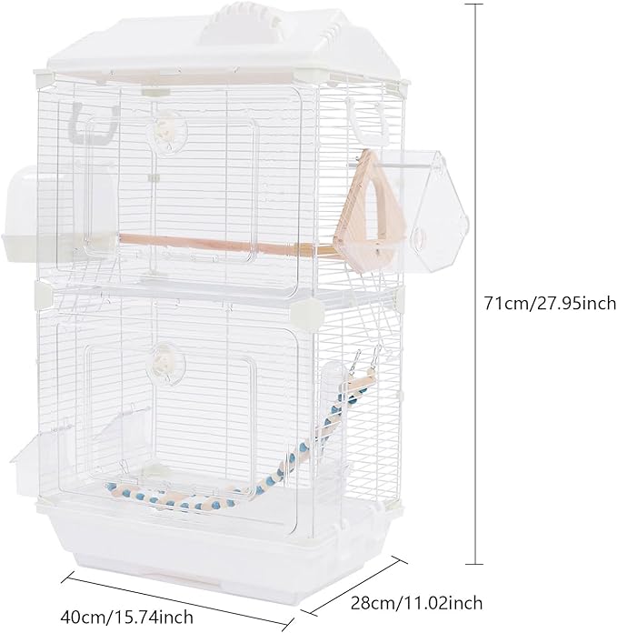 Two-Tier Bird Cage with Double-Door Design, 27.95in Roof Top Bird Cage, Parakeets Flight Parrot Cage, Medium Small Bird Cages for Their Beloved Birds, 15.74 * 11.02 * 27.95in