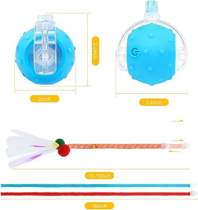 Interactive Cat Toys Ball, 2 Pcs Automatic Moving Cats Toy with Elastic Mesh Bell Tail, Rechargeable Cat Ball for Bored Indoor Adult Cats, Energetic-cat (Red+Blue)