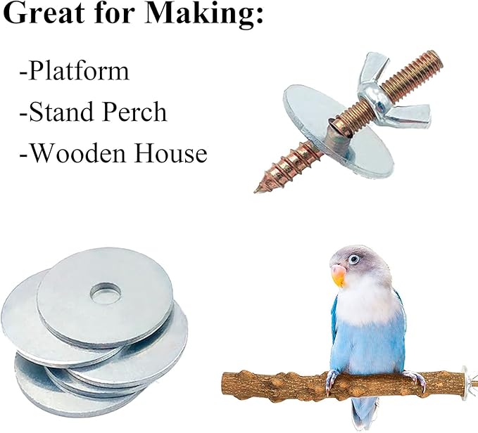 Bird Cage Hardware - 10 Sets of Screws, Washers, Wing Nuts & Drill Tool for Fixing Perch, Food Bowls & Breeding Box