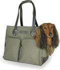 DJANGO Waxed Canvas & Leather Dog Carrier Tote Bag – Premium Soft-Sided Travel Dog Purse with Safety Leash, WR Lining, & Large Zipper Pockets – Everyday Pet Carrier for Small Dogs (Olive, Medium)