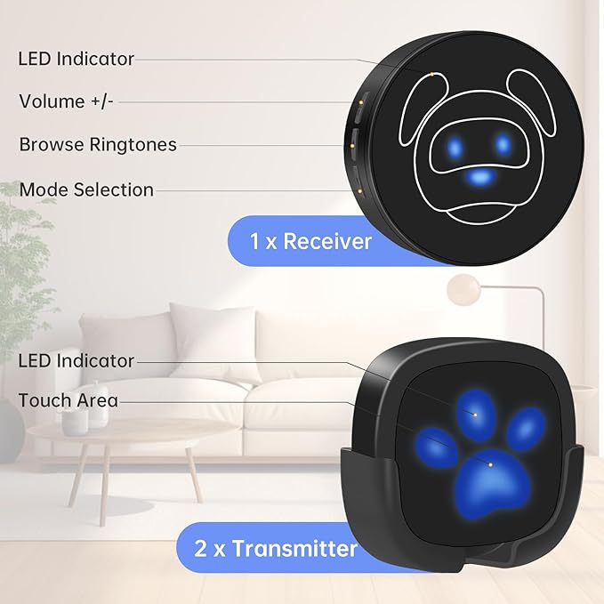 Dog Door Bell for Potty Training, Wireless Dog Doorbell Ring to Go Outside, IP65 Waterproof Touch Buttons, 55 Melodies & 1000 Feet Range