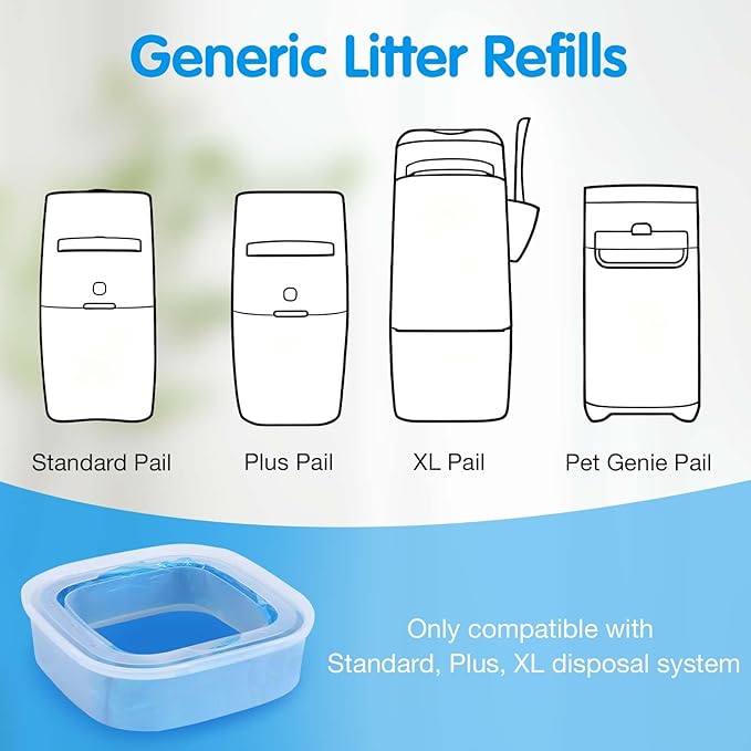 Cat Litter Refills Bags 8 Pack Enhanced Odor Control Litter Refills Compatible with Genie Cat Standard, Plus and XL Pails