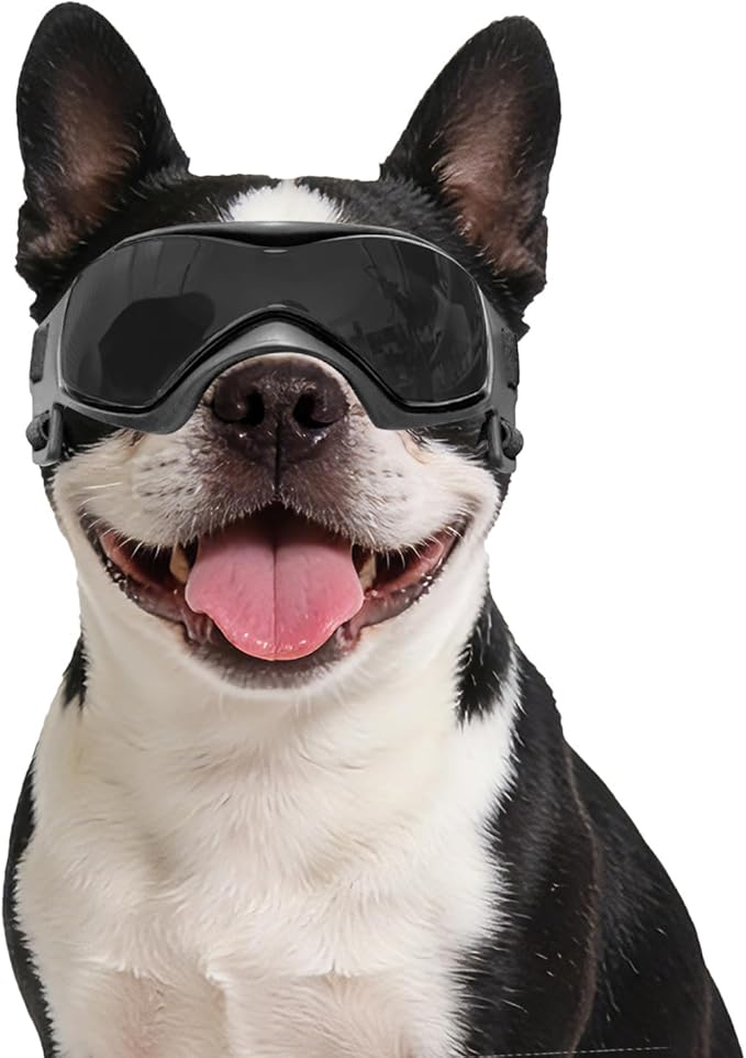 Dog Goggles Medium Breed, Small Dog Sunglasses Anti-UV Goggles for Pet Eyes Protection, Adjustable Straps, Black M