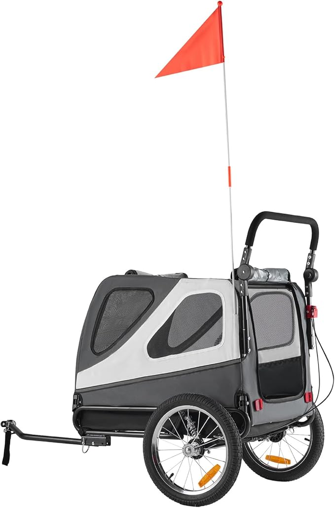 VEVOR Dog Bike Trailer, Supports up to 66/88/100 lbs, 2-in-1 Pet Stroller Cart Bicycle Carrier, Easy Folding Cart Frame with Quick Release Wheels, Universal Bicycle Coupler, Reflectors, Flag