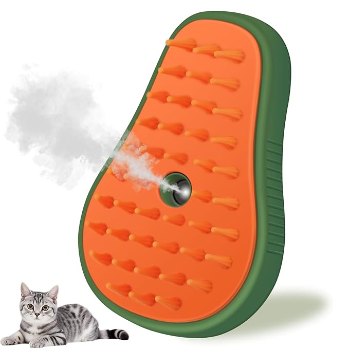 Cat Steam Brush, 3 in 1 Cat Steamy Brush, Silicone Massage Grooming Comb, Pet Hair Cleaning Misting Comb for Kittens(Avocado Green)