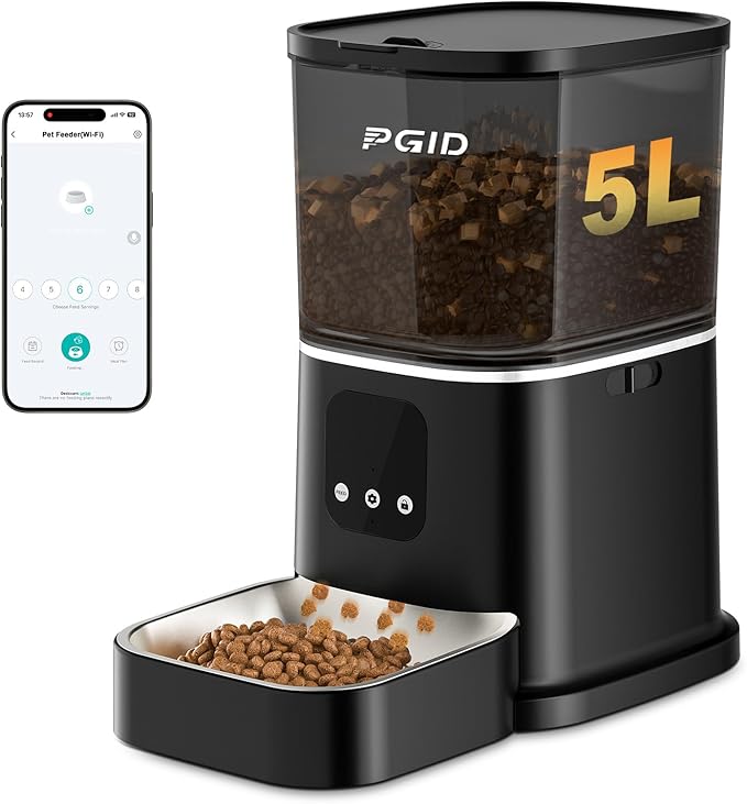 Automatic Cat Feeder, 2.4G WiFi Automatic Dog Food Dispenser,Auto Dog Feeder with APP Control, 5L Timed Auto Cats Food Dispenser w 2-Way Audio for Multiple Pe