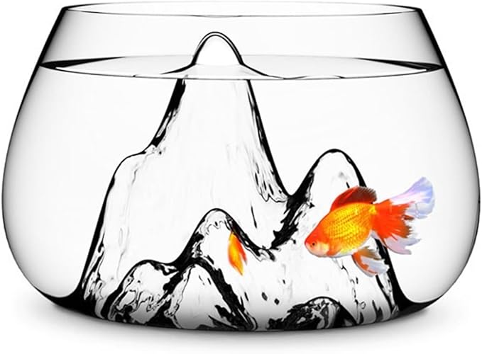 Fish Bowl Creative Desktop Glass Aquarium Tank with Raised Mountain Peak Modeling Decorative Living Room Transparent Glass Aquarium Aquarium Decorative Ornaments for Home Use Aquariums(16x21x12cm)