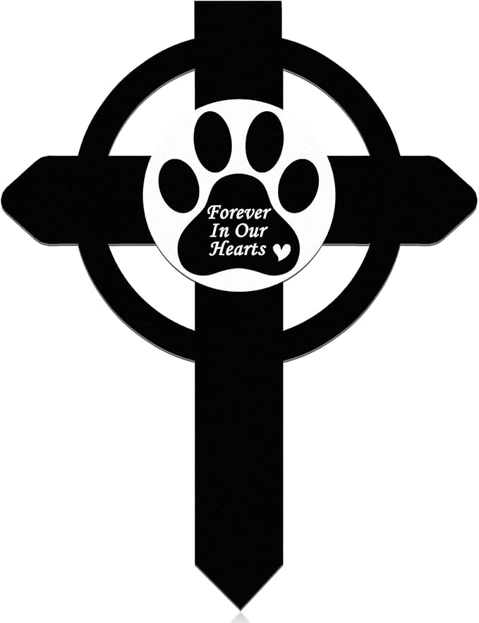 Wesiti Dog Pet Grave Markers Metal Pet Memorial Stake Paw Print Memorial Plaque Cross Pet Memorial Gifts Cemetery Garden Grave Decoration Memorial Garden Decor for Dog Outdoors Yard Garden Remembrance
