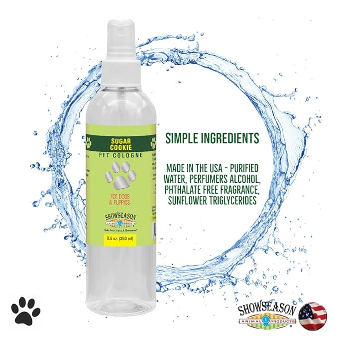 Showseason Sugar Cookie Dog Cologne 8.5 oz. | Long-Lasting Odor Eliminator, Dog Perfume, Paraben-Free, Biodegradable and Non-Toxic, Made In The USA
