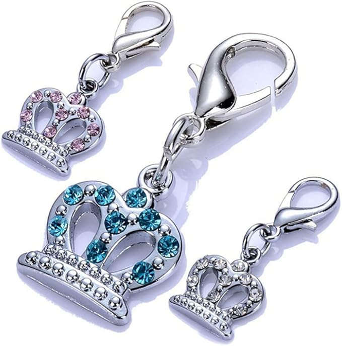 3Pcs Pet Collar Rhinestone Crown Metal Keychain, Pendant Cat and Dog Jewelry Pendant Pet Collar Jewelry Pink/White/Blue
