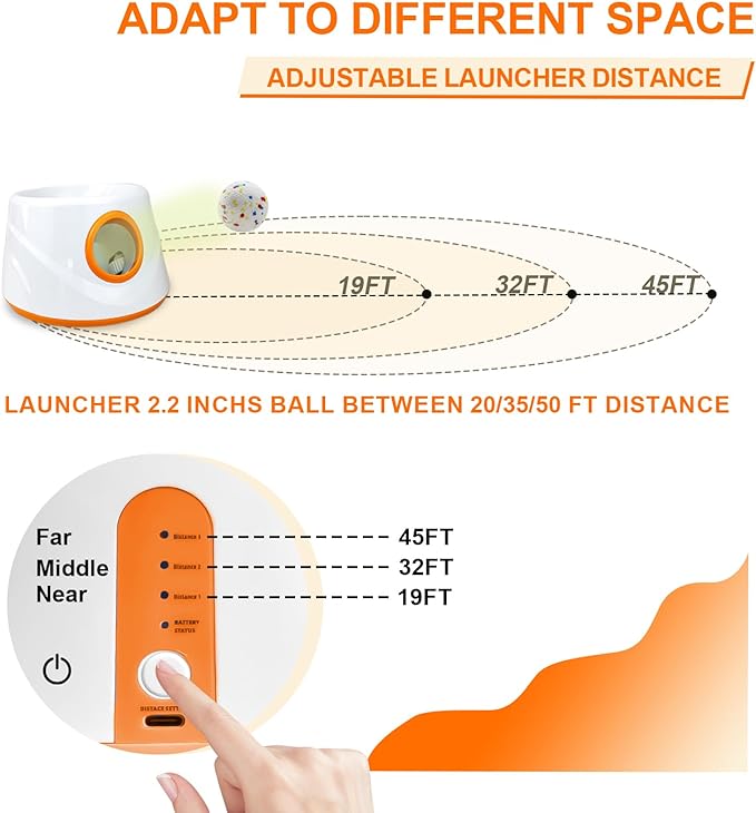 SOCO Automatic Ball Launcher for Dogs with Random Mode, 3 Settings to 45FT, Rechargeable Small Dog Ball Thrower with 4 2.2" ETPU Tennis Balls for Small Medium Breeds