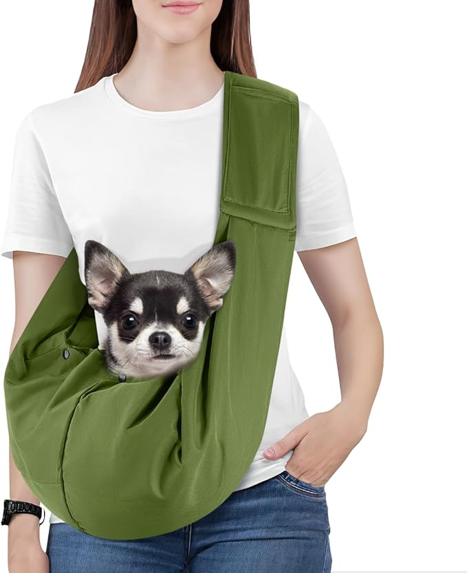 Pawaboo Small Dog Sling Carrier, Reversible Hands Free Dog Sling Carriers for Small Dogs and Cats, Puppy Slings Carrier with Safety Harness, Puppy Essentials, Matcha Green