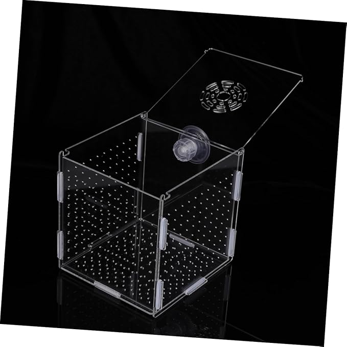 Mikikit Transparent Acrylic Fish Tank Breeding Isolation Box Multifunctional Hatching Incubator for Guppies Bettas Fish with Suction Cup Design