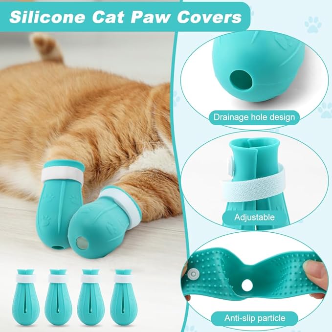 Breathable Cat Muzzle with Anti-Scratch Silicone Boots, Adjustable Transparent Helmet & Grip Socks for Grooming, Vet Visits, and Nail Trimming(Size:M)
