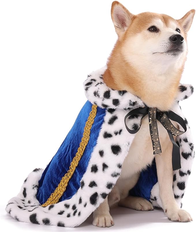 Lovelyshop pet Serial Lux Fur Blue Cat Dog Cloak for Halloween Costumes, King Queen Prince and Princess Cosplay-M/Regular