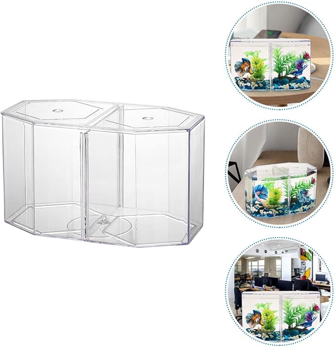 Mipcase 2pcs Transparent Box for Fish Dual Chamber Tank Removable Partition Easy to Clean Aquarium Incubator for Betta Guppy Fish Fry