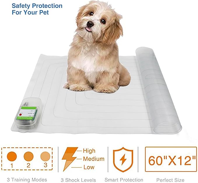 OMEM Pet Training Shock Mat - Effective Cat and Dog Deterrent (12x60 inches) with 3 Modes - Safe and Portable Electric Mat for Furniture Protection