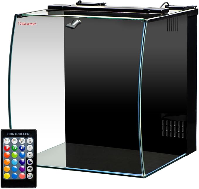 Aquatop 8.6 Gallon Bow Front Glass Aquarium Kit with Filter and LED Lighting - All in One Desktop Fish Tank, Ideal for Freshwater and Saltwater, BFK-08