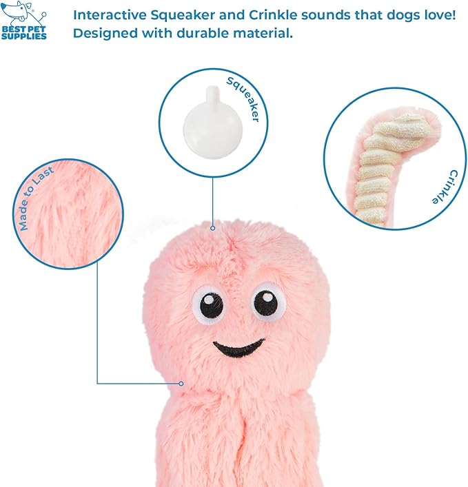Best Pet Supplies Interactive Squeaky Dog Chew Toy, Ideal Dog Toys for Chewers, Small, Medium & Large Dogs, and Fetch Lovers - Octomutant (Pink), Large
