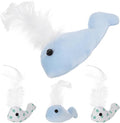 ABOOFAN Interactive Plush Whale Cat Toys 3 Pack with Bell for Indoor Cats Lightweight Soft Stuffed Kitten Toys for Exercise Anxiety Relief