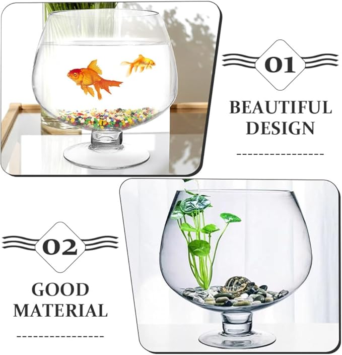 Milisten Glass Fish Bowl, Wine Cup Shape Fish Tank, Fish Bowl Vase, Fish Tank Clear Hydroponic Plant Terrarium for Clear View, Small Fish BowlGoldfish