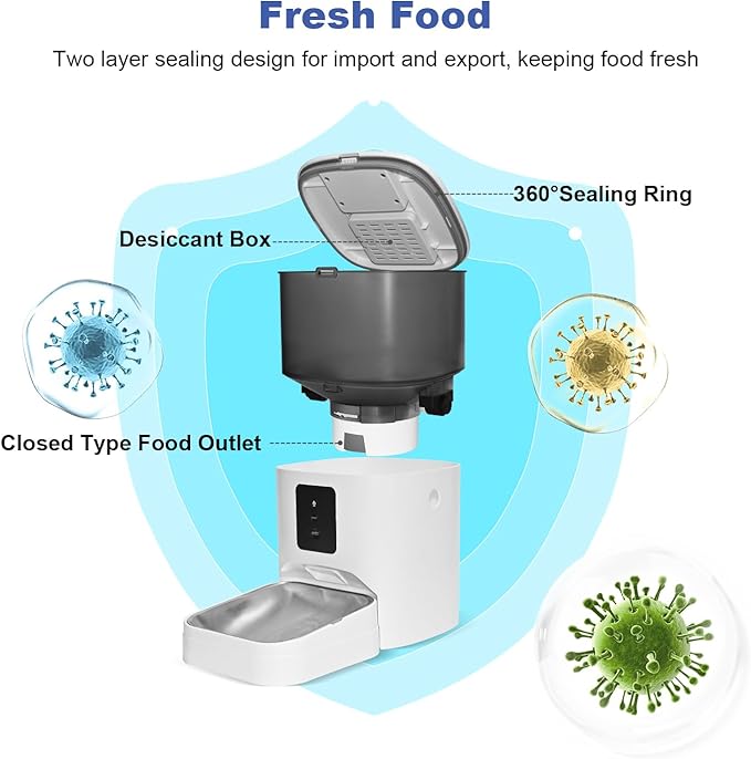 Automatic Cat Feeder, 4L Food Dispenser with 10s Voice Recorder, Pet Feeder up to 10 Meals per Day, Timed Cat Feeder with Dry Food Sealed Ring