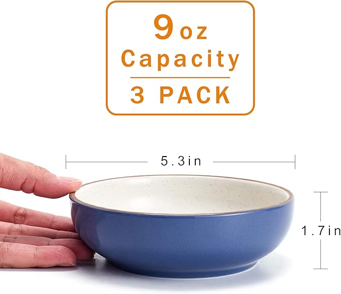 5.19 in Ceramic Cat Dishes, Howise Shallow Cat Food Bowls Small Pet Bowls Cat Food Dish for Food and Water, 3 Pack Ceramic Cat Bowls, Navy