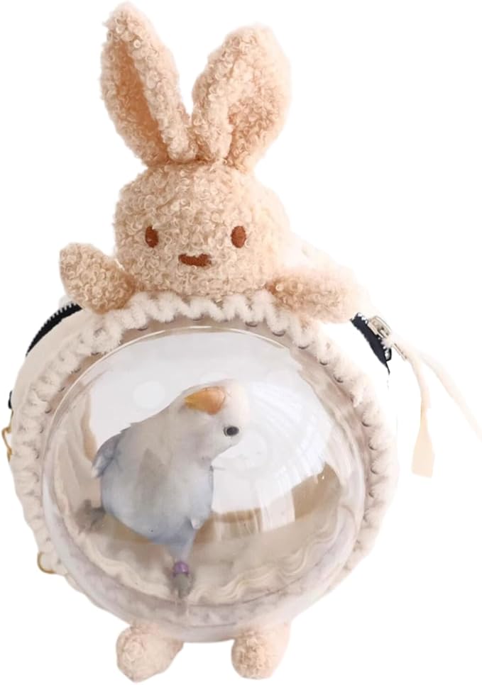 MANON ROSA Bird Carrier Backpack – Breathable Travel Bag with Clear Dome, Cute Cozy and Lightweight for Small Parrots Parakeet Lovebirds Budgie Cockatiel Sugar Gliders Hamsters Rabbits (Rabbit,Small)