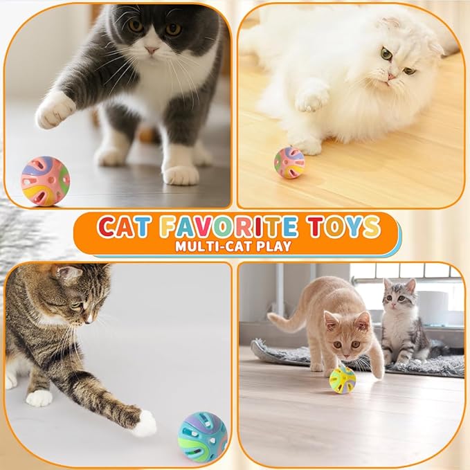 Colorful 1.9" Cat Toy Balls with Bell 6PCS, Interactive Hollow Design, Plastic, Training Exercise Toy(3 in 1 Color B)