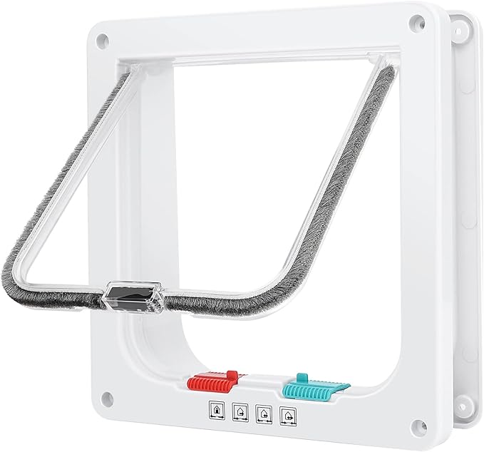 Cat Door, Safety Pet Door with 4 Way Lock, Weatherproof & Easy Installation Cat Flap Door for Interior Exterior Door, Window, Wall(Large, 7.48in x 7.08in Flap)