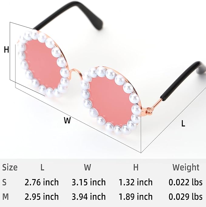 KUDES Cute Dog Sunglasses Pearl Cat Sunglasses Small Medium Breed Girl Holiday Party Pet Costume Accessories (Pink, Medium)