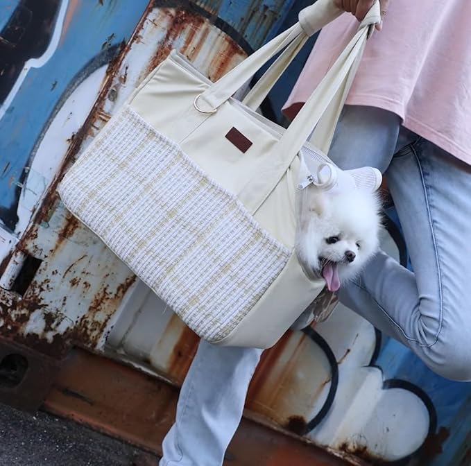 Cat Carriers Bag Beige Small Dog Purse Lightweight Puppy Carrier Fashion Woman Totes for Pet Bag Small Pups Handbag Kitty Rabbit Outdoor (Cream Color
